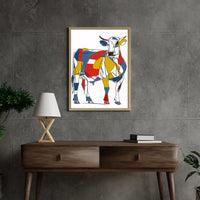 Artistic Colorful Cow Framed Wall Art – Modern Animal Decor