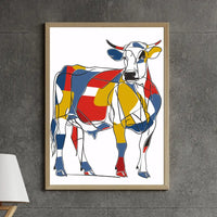 Artistic Colorful Cow Framed Wall Art – Modern Animal Decor