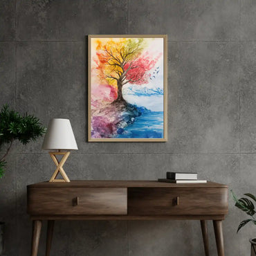 Autumn Burst – Tree with Colorful Leaves Framed Painting