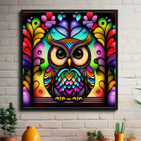 Brightly Colored Owl Sitting Framed Wall Art – Vibrant Animal Decor
