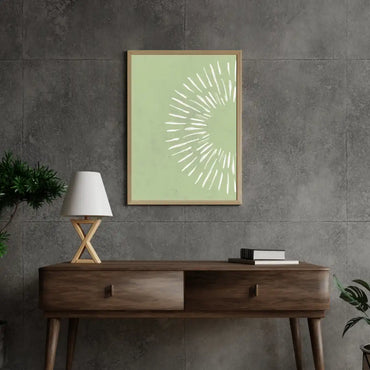 Captivating Sage Green Sun Illustration – Framed Natural Wall Decor