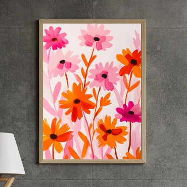 Charming Pink Floral Print Framed Wall Art – Beautiful Floral Accent