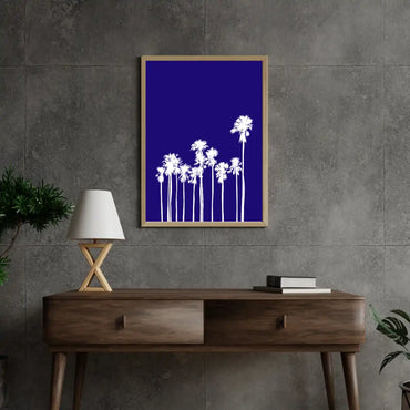 Vibrant Cyano Palms Painting Framed Tropical Decor