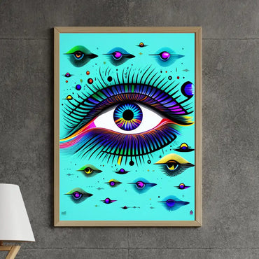 Vibrant Eye with Colorful Shapes and Patterns Framed Wall Art