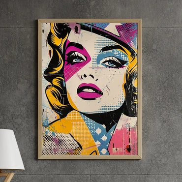 Vibrant Pop Art Blonde Woman Face Framed Wall Art